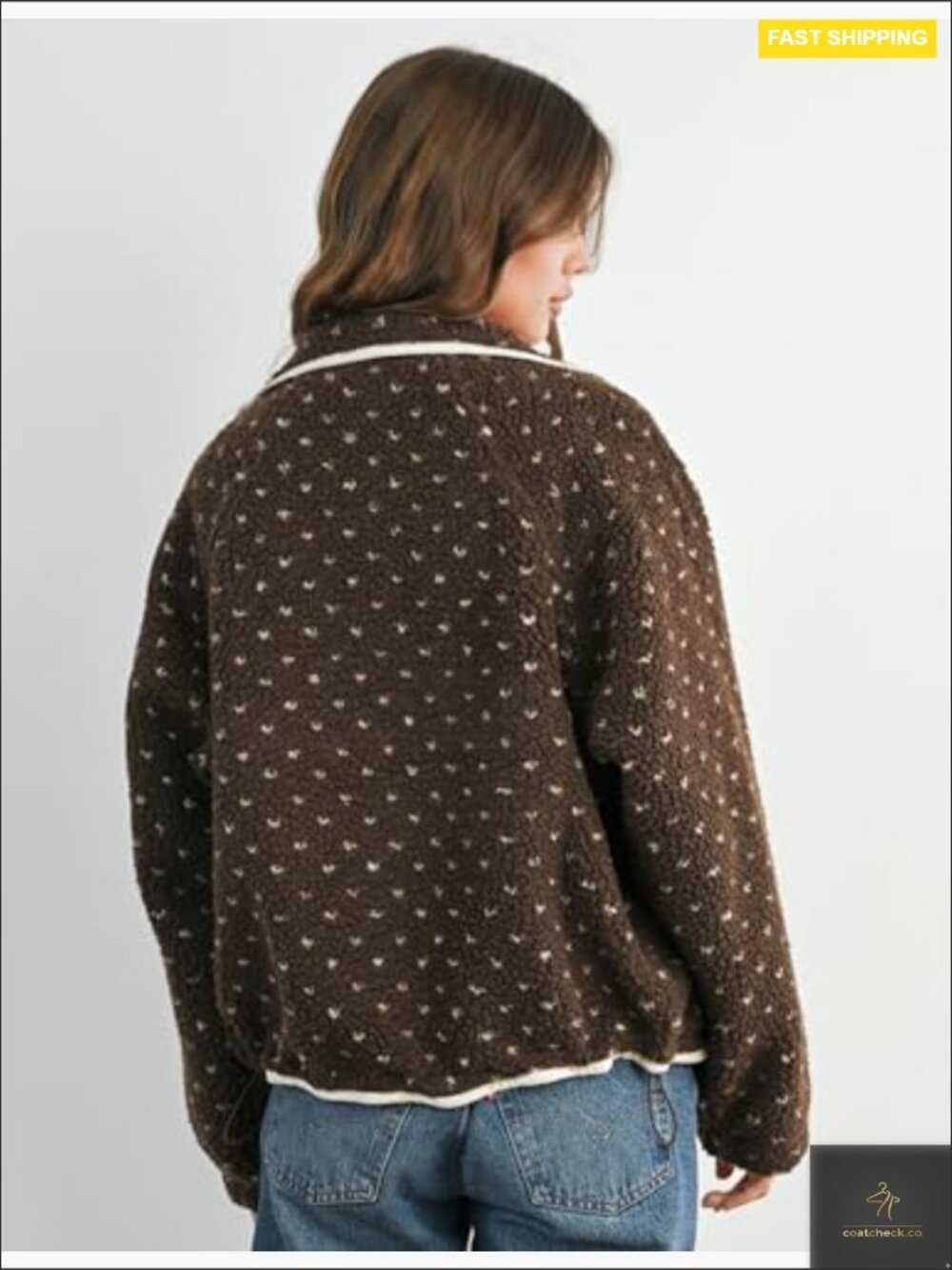 Women's Fleece Jacket Button Down Lapel Collar Sherpa Long Sleeve Quilted - Picture 7 of 7